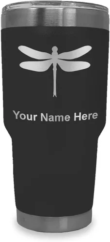 Vista 31 de LaserGram Vaso aislado al vacío de 20 onzas, libélula, grabado personalizado incluido (negro)