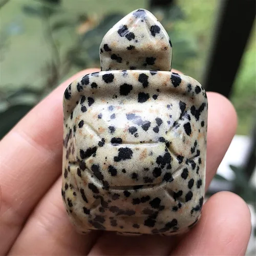 Vista 3 de Fekuar Estatua de tortuga de piedra de jaspe de dálmata, escultura coleccionable de animales de tortuga tallada a mano, cristal curativo Fengshui
