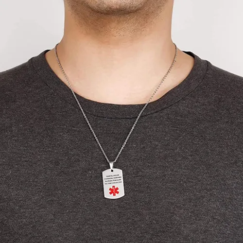 Vista 5 de Giftider Collar de alerta médica personalizado para hombres, collar de emergencia médica con grabado gratuito para hombres y mujeres, etiqueta