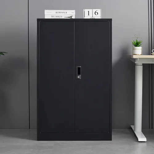 Vista 3 de Armario de almacenamiento de metal de 42 pulgadas con cerradura, gabinete de almacenamiento con 2 estantes, gabinete de acero con 2 puertas