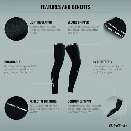 Vista 2 de GripGrab Calentadores de piernas de ciclismo para primavera y otoño, antideslizantes, ligeros, delgados, transpirables, para las piernas