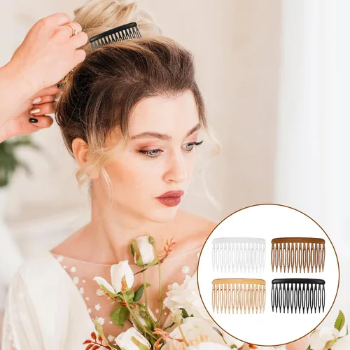 Vista 6 de 16 peines franceses para mujer, 14 dientes, 2.8 x 1.8 pulgadas, peine lateral de pelo, clips de plástico para peine francés, peines pequeños