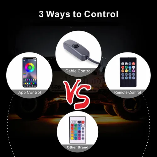 Vista 6 de RGB LED Rock Lights Underbody Wireless APP Music Chasing Offroad ATV 12V 12 Pods w/6PCS Cables de extensión