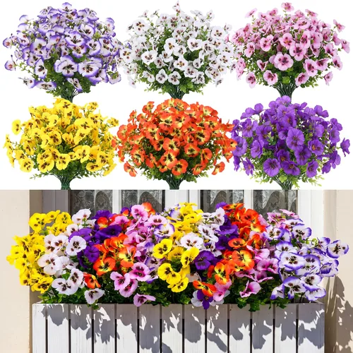 Vista 10 de CEWOR - 12 paquetes de flores artificiales para interior y exterior, margarita de seda falsa con hojas de eucalipto, flor artificial para maceta