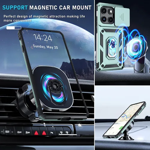 Vista 7 de Janmitta Funda compatible con Moto Edge 2025, funda integrada para lente de cámara deslizante + soporte de anillo de dedo, resistente, a prueba