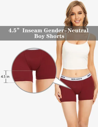 Vista 3 de Molasus Calzoncillos tipo bóxer de algodón para mujer, paquete de 4