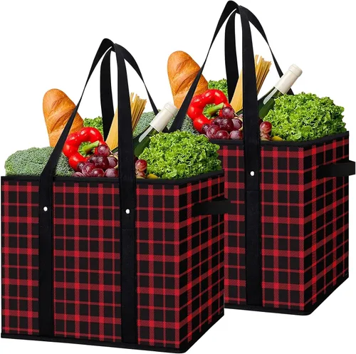 Vista 29 de WISELIFE Bolsas reutilizables para comestibles [2 unidades], bolsa grande para comestibles, resistente al agua, bolsa de compras plegable para ropa