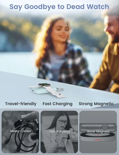 Vista 5 de RORRY CharmGo - Cargador para Apple Watch, cargador portátil de 2500 mAh Azul
