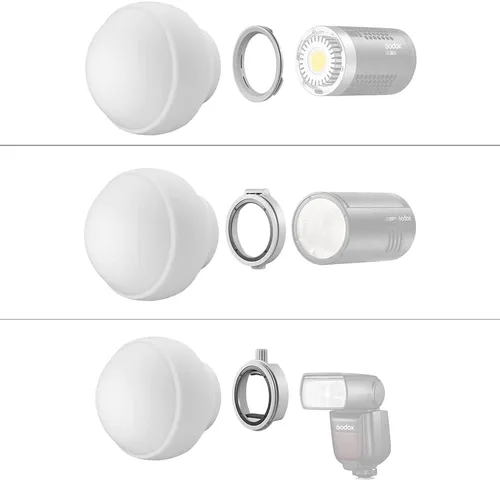 Vista 7 de Godox Paquete de difusor de flash ML-CD15, incluye 3 adaptadores + cúpula de difusión para Godox V1 Pro V1 V860III TT685II TT600 AD100Pro AD200