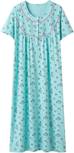 Vista 16 de Keyocean - Camisón de manga corta para mujer, 100 % algodón, suave, cómodo, ligero, con encaje, para verano, ropa de dormir Floral azul