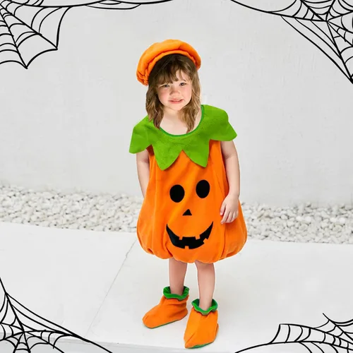 Vista 7 de EVNEED Disfraz de calabaza de Halloween, lindo disfraz de calabaza de Halloween para niños y niñas, ropa de fiesta de disfraces de calabaza