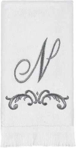 Vista 5 de Avanti Monogram - Toalla para dedos en forma de F, color blanco/peltre