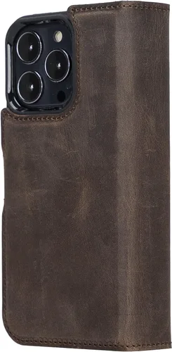 Vista 3 de Bayelon Funda compatible con iPhone 13 Pro, billetera de cuero triple de grano completo [2 en 1], funda magnética desmontable con ranuras