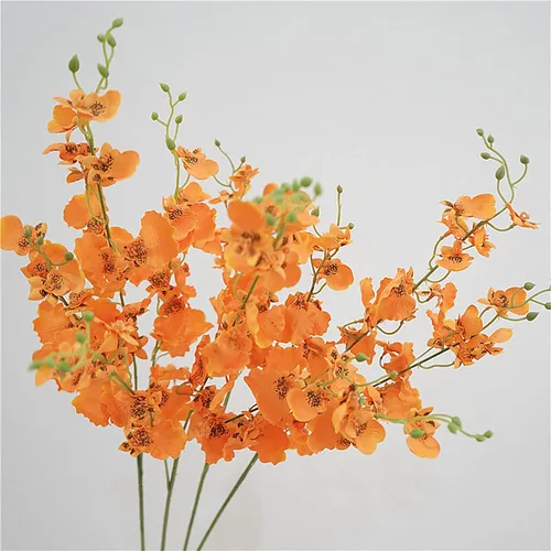Vista 4 de 3 piezas de orquídeas artificiales, 33.5 pulgadas de seda falsas bailarinas bailarinas a granel, ramas de orquídeas naranjas sintéticas