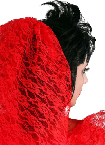 Vista 8 de Vestido de novia gótico rojo adulto para mujer, Novia gótica no-muerta morbosa mortal día de los muertos