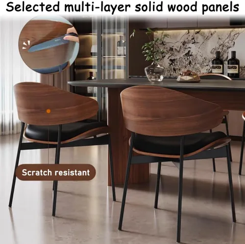Vista 6 de YVYKFZD Juego de sillas de comedor de mediados de siglo, silla de comedor con respaldo curvado y patas de metal, sillas de cocina tapizadas de Negro