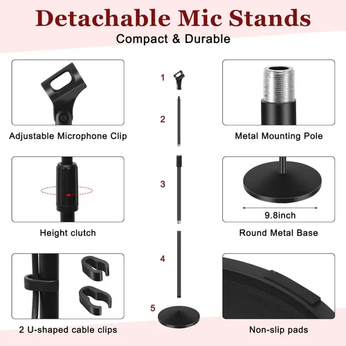 Vista 3 de Copkim 2 juegos de soporte de micrófono de base redonda, soporte universal desmontable para micrófono podcast para cantar, estudio, escenario