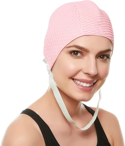 Vista 18 de BeeMo Gorro de Natación de Látex para Mujeres - Gorro de Natación de Goma - Suave Cómodo Elástico Elegante Diseño de Corte Bajo Protege el Cabello