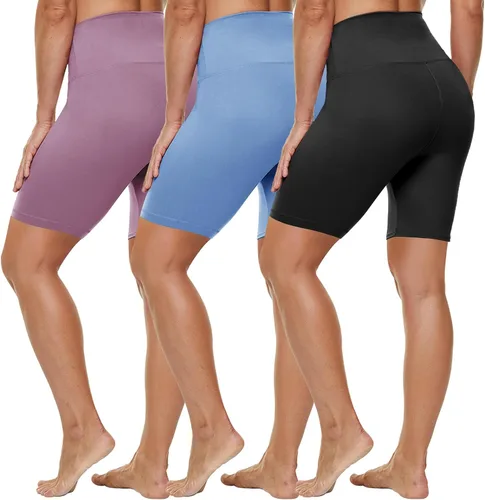 Vista 16 de HLTPRO 3 Pack Plus Size Biker Shorts for Women, Pocket & No-Pocket Options Negro/Beige Rosa/ Gris