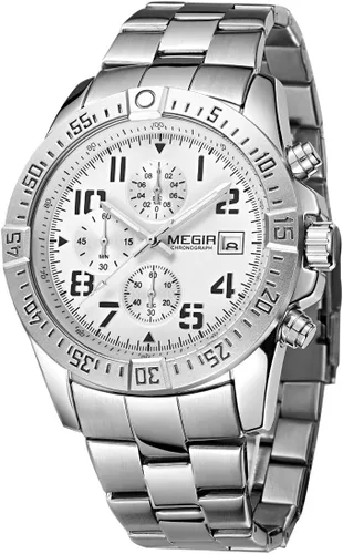 Vista 2 de Megir Reloj de pulsera analógico de acero inoxidable con cronógrafo de cuarzo para hombre