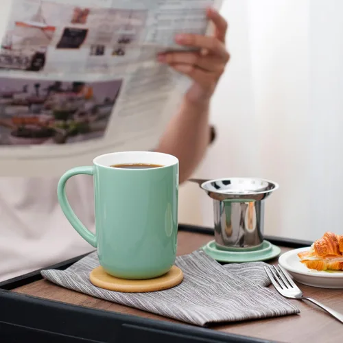 Vista 6 de CEEFU Taza de Té de Porcelana con Infusor y Tapa, Tetera con Filtro y Posavasos, Taza de Té de Hojas Sueltas Infusor Preparador, 16 OZ para Verde