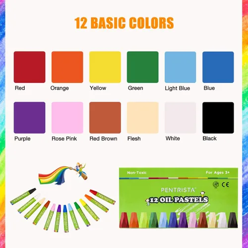 Vista 9 de Pasteles al óleo, 12 colores surtidos, juego de pasteles al óleo para actividades en interiores en casa, crayones suaves al óleo para niños