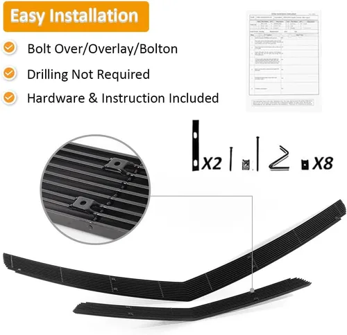 Vista 6 de Combo de rejilla frontal negra Billet para Chevy Camaro LT/LS V6 Phantom estilo principal superior inferior parachoques aluminio Billet Grill