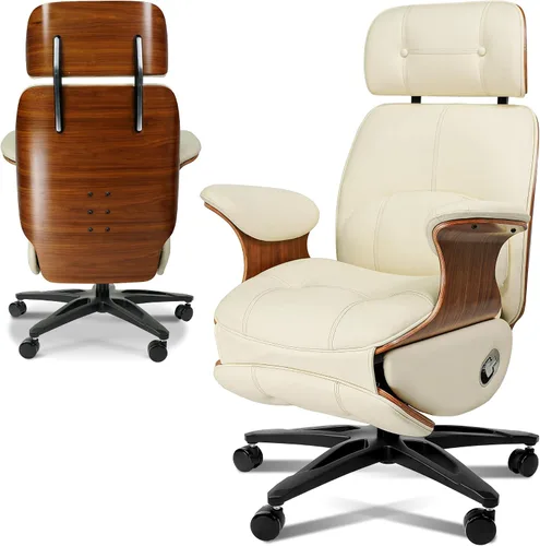 Vista 8 de Silla de oficina ergonómica de cuero, reclinable/reposapiés Negro