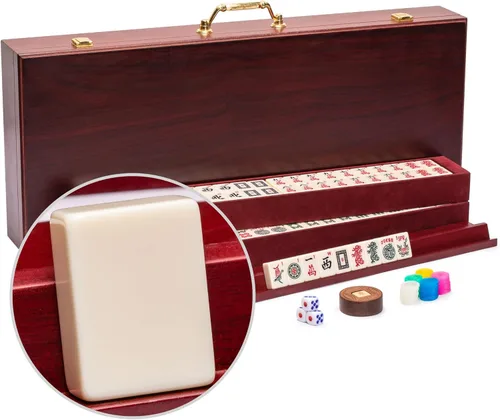 Vista 11 de Juegos de Mahjong Americano de Yellow Mountain Imports - Clásico de Lujo con Estuche de Madera, Estantes de Empuje de Madera, Indicador de Viento