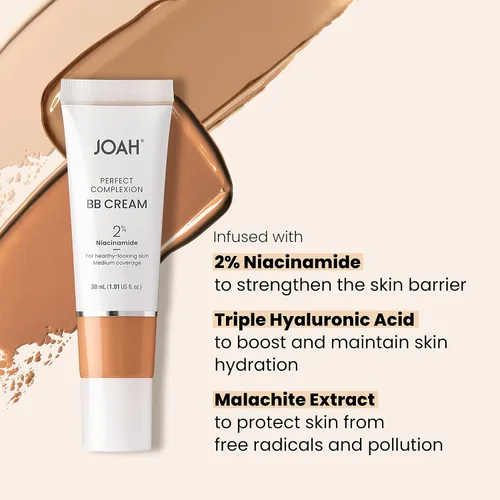 Vista 3 de JOAH Beauty Perfect Complexion BB Cream con ácido hialurónico y niaciminada, maquillaje coreano con cobertura media construible, unifica el tono