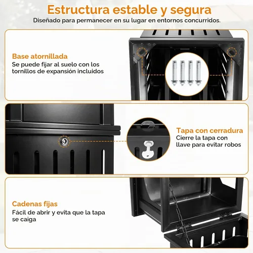 Vista 6 de BEAMNOVA Bote de basura comercial para exteriores con tapa, negro, 15.8 x