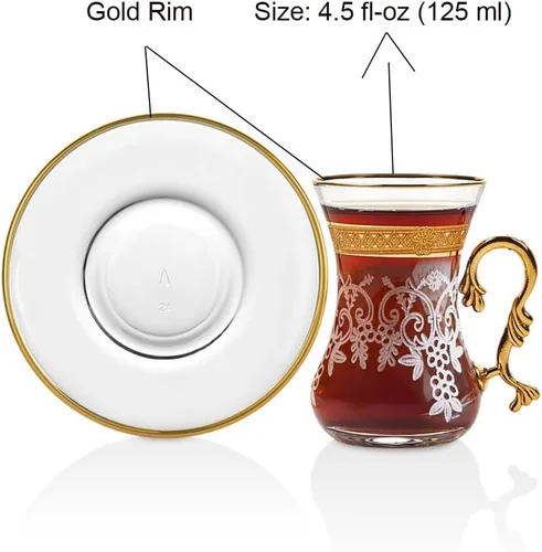 Vista 5 de Juego de 6 tazas y platillos de té árabes, marroquíes, marroquíes, marroquíes, dorados, para fiestas, adultos, cafetera elegante, hervidor de agua