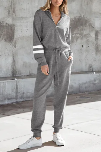 Vista 133 de PRETTYGARDEN Conjunto de suéter de 2 piezas para mujer, sudadera con cremallera, pantalones deportivos, ropa casual