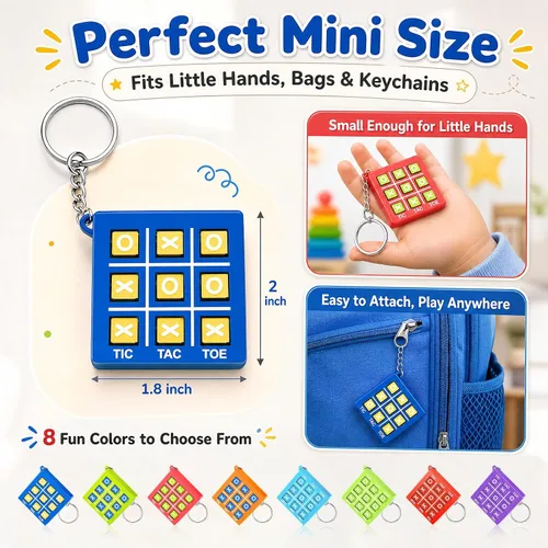 Vista 2 de Hicarer 8 llaveros de fiesta de Tic Tac Toe para fiesta de cumpleaños a granel, regalos de fin de año para estudiantes, niños de 8 a 12 años, regalo
