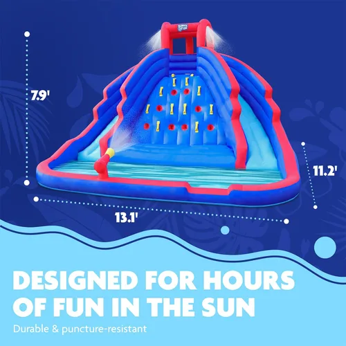 Vista 3 de Sunny & Fun Ultra Climber - Parque inflable de tobogán acuático – Resistente para diversión al aire libre – Pared de escalada, dos toboganes