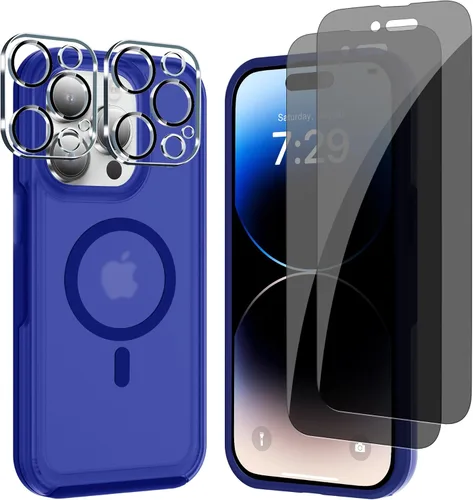 Vista 7 de Funda MagSafe a prueba de golpes anticaídas para iPhone 14 Pro (5 en 1) con protector de pantalla de vidrio antiespía, protector de lente de cámara
