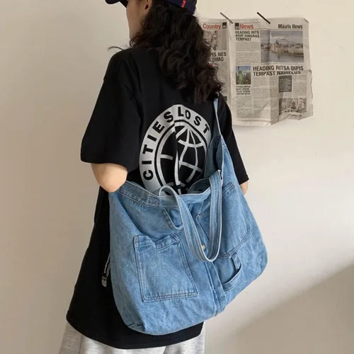 Vista 2 de Yohora Bolso de hombro para mujer, bandolera de mezclilla, estilo hobo, casual, ligero, para trabajo, viajes