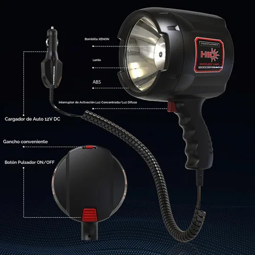 Vista 2 de GOODSMANN Proyector de mano de hasta 2000 lúmenes HID Spot Light con cargador de coche de 12 V CC activado, linterna de campamento para vela