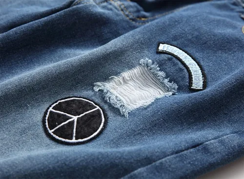 Vista 7 de Pantalones de mezclilla ajustados para hombre, ajustados, rasgados, ajustados, desgastados, con agujeros rasgados