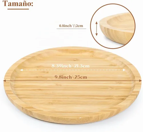 Vista 2 de Bandeja de servir de bambú, bandeja redonda de madera, bandeja de servir de madera, fruta, pan, plato de ensalada, tabla de servir charcutería, 9.8