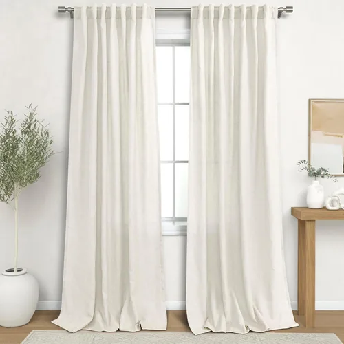 Vista 83 de Cortinas rústicas color beige tostado de 42 x 84 pulgadas de largo para sala de estar, juego de 2 paneles transparentes de lino natural, imitación