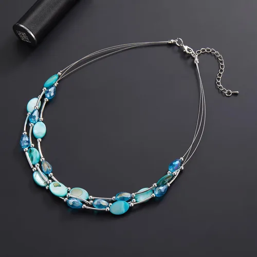 Vista 5 de Collar a capas con cristal para mujer, gargantilla con cadena de plata gruesa, regalo de cumpleaños para mujer
