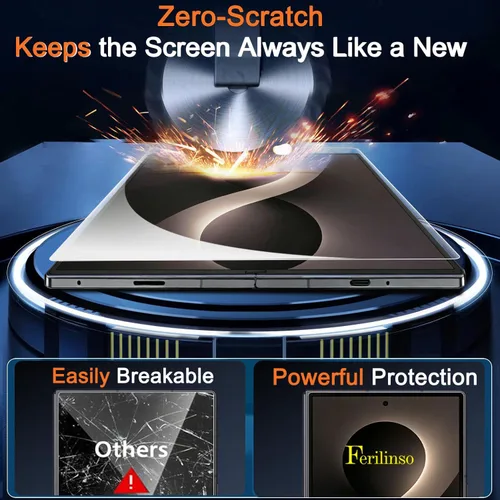 Vista 3 de Ferilinso Screen Protector for Samsung Galaxy Z Fold 8, Tempered Glass Back 3 Pack, 9H+ Hardness, Military-Grade Shatterproof, Case Friendly, Easy