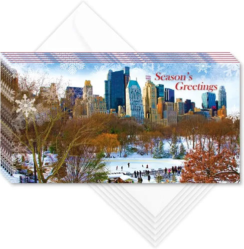 Vista 15 de Angels At Rockefeller Center NYC - Juego de 6 tarjeteros de Navidad con sobres blancos - Season's Greetings Holiday Tri-Fold Cash, cheques