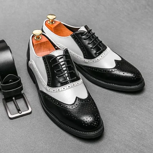 Vista 4 de HuitJours Hombres Brogues Wingtip Lace Up Classic Black Dress Shoes Derby Gatsby Prom Fashion Oxford