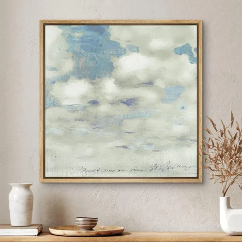 Vista 3 de SIGNWIN Lienzo enmarcado para pared, diseño retro de cielo azul y nube, paisaje, naturaleza, ilustraciones de área silvestre, bellas artes, casa