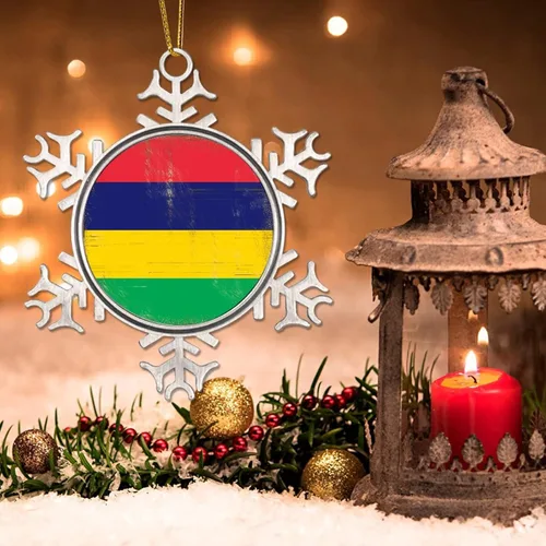 Vista 3 de Bandera de Mauricio adorno colgante para árbol de Navidad, bandera nacional, silueta de Mauricio, decoración de Navidad, regalo de vacaciones