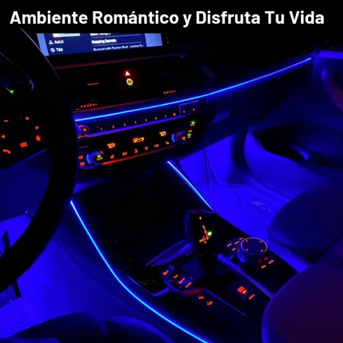 Vista 5 de Tira de luces LED de alambre EL para interior del automóvil, tira de cable USB de neón brillante estroboscópico de 16.5 pies con borde de costura