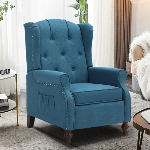 Vista 17 de Silla Wingback con masaje y calor, silla reclinable de tela copetuda, silla reclinable con respaldo de ala con control remoto, cojín acolchado