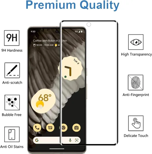 Vista 2 de Protector de pantalla de vidrio templado para Google Pixel 7 Pro 5G, curvado 3D, dureza 9H, antiarañazos, HD transparente, compatible con Google